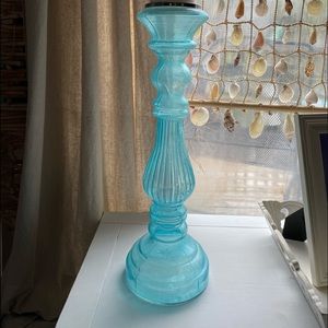 20.5 inch tall blue glass candle stick